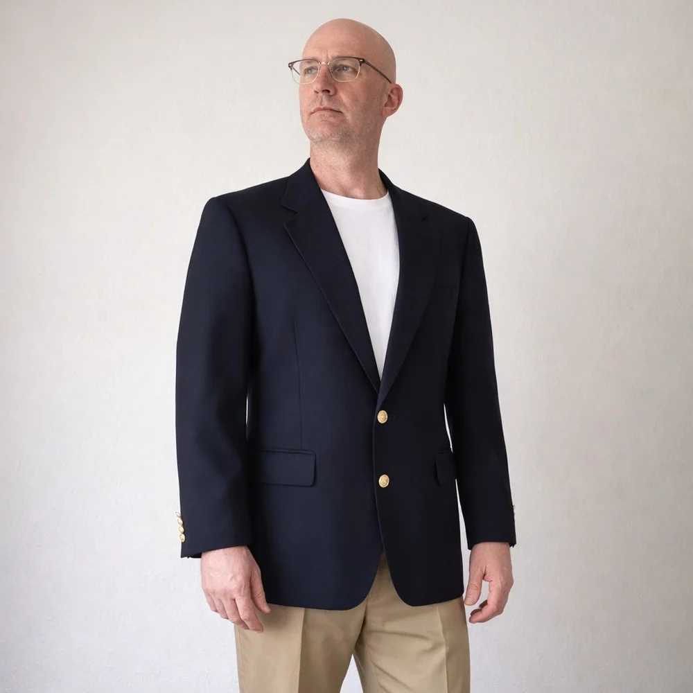 Vintage Burberrys Navy Wool Blazer Gold Buttons Saks USA Sport Coat 44R